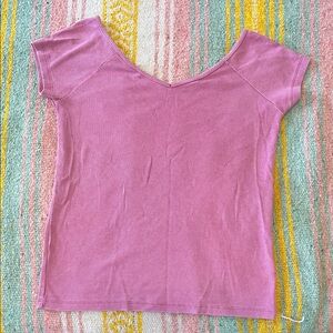 American Eagle Outfitters Short Sleeve V-Neck Top - Pink